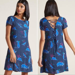 Modcloth Navy Dino Print Always On The Move Dress